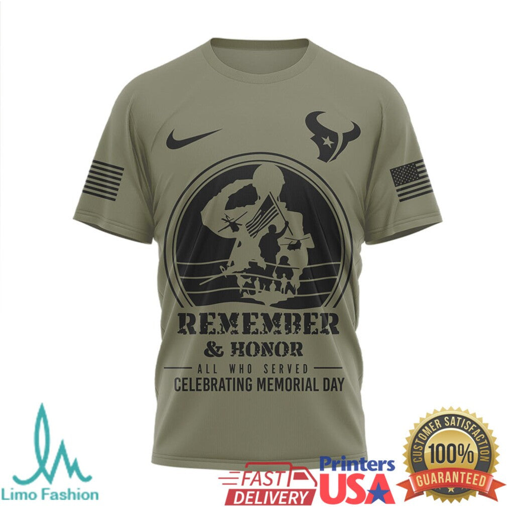 Houston Texans Military Appreciation T Shirt Remember & Honor Memorial Day Salute to Service Graphic T Shirt - Limotees LLC