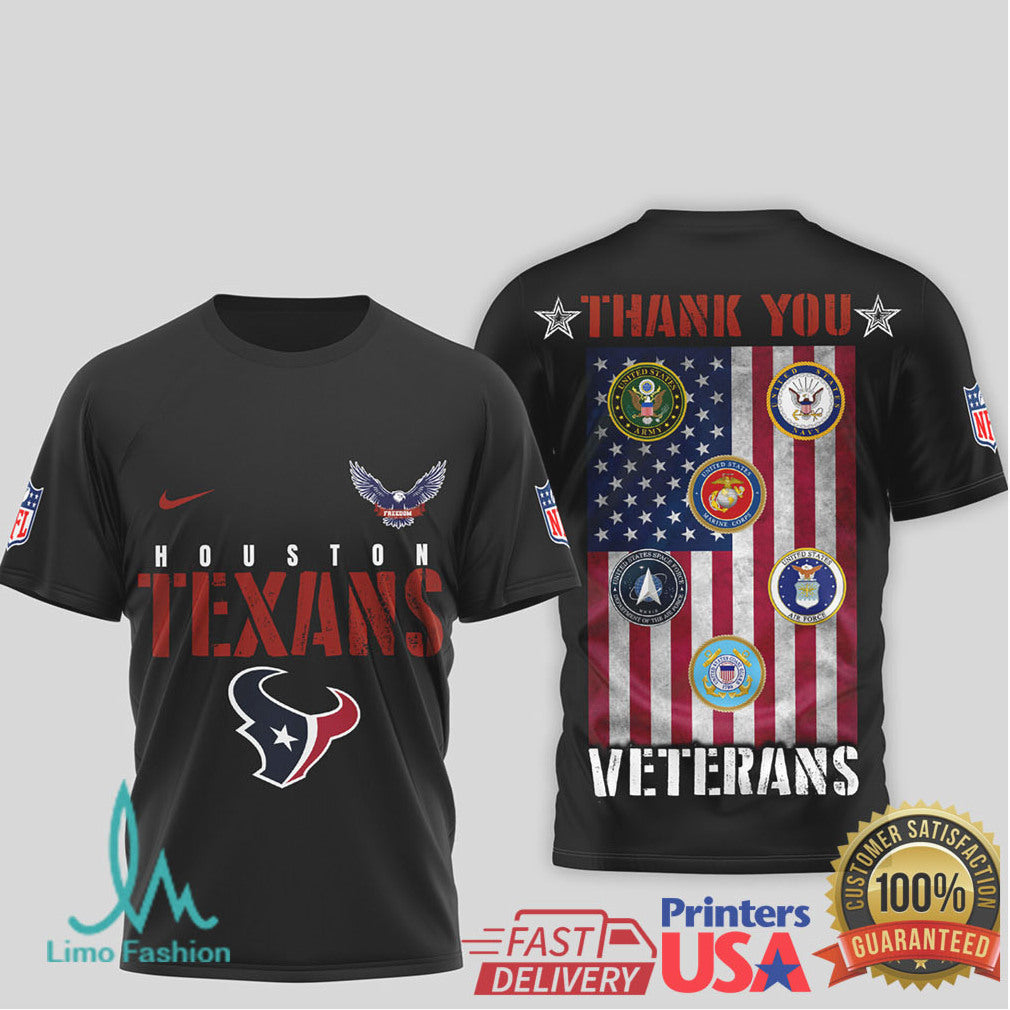 Houston Texans Military Appreciation “Thank You Veterans” 3D T Shirt - Limotees LLC