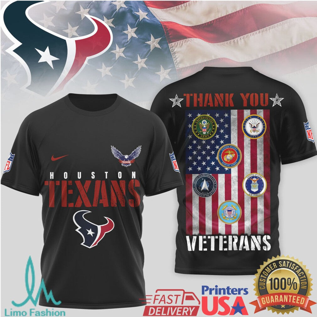 Houston Texans Military Appreciation “Thank You Veterans” 3D T Shirt - Limotees LLC