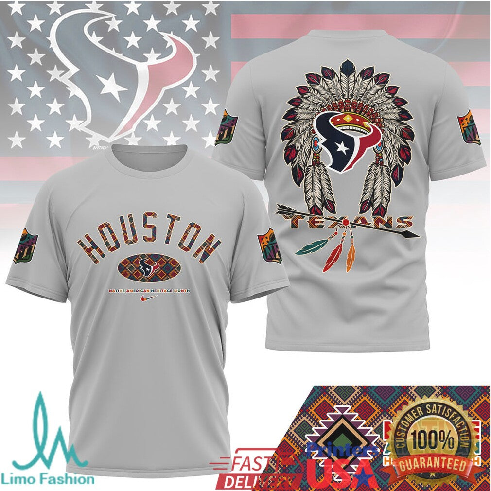 Houston Texans Native American Heritage Month Tribal Headdress T Shirt - Limotees LLC