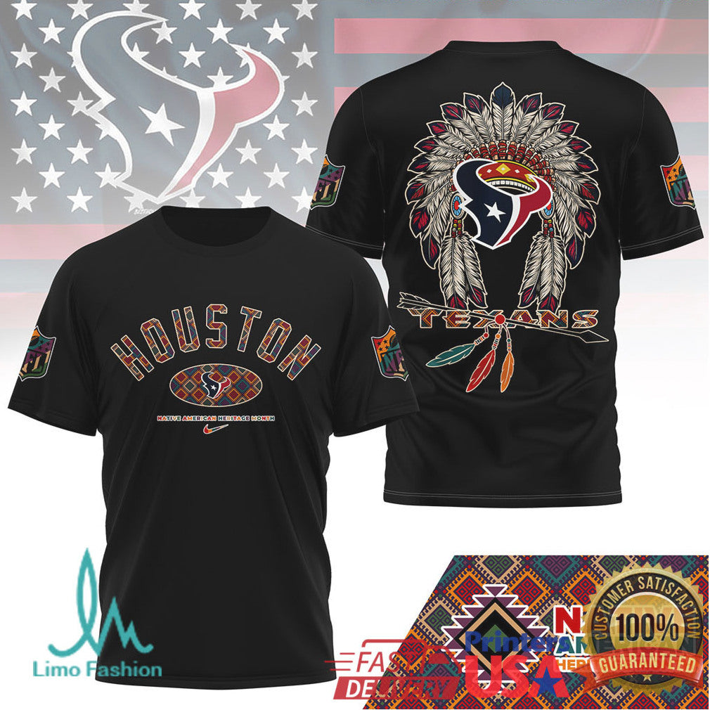Houston Texans Native American Heritage Month Tribal Headdress T Shirt - Limotees LLC