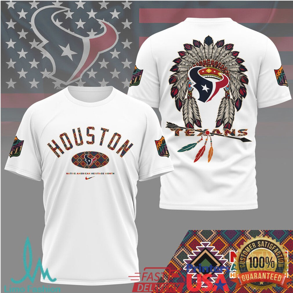 Houston Texans Native American Heritage Month Tribal Headdress T Shirt - Limotees LLC