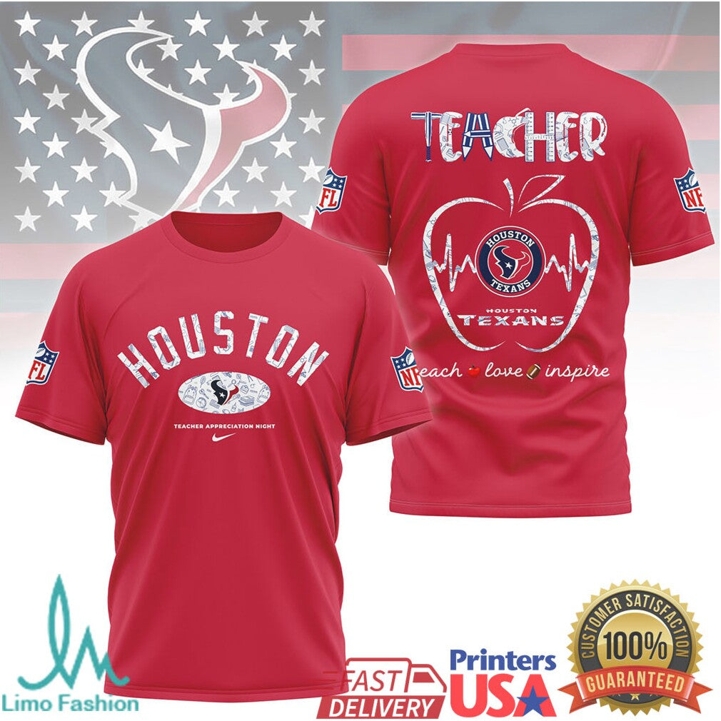 Houston Texans Nfl Teacher Appreciation Teach Love Inspire Shirt - Limotees LLC