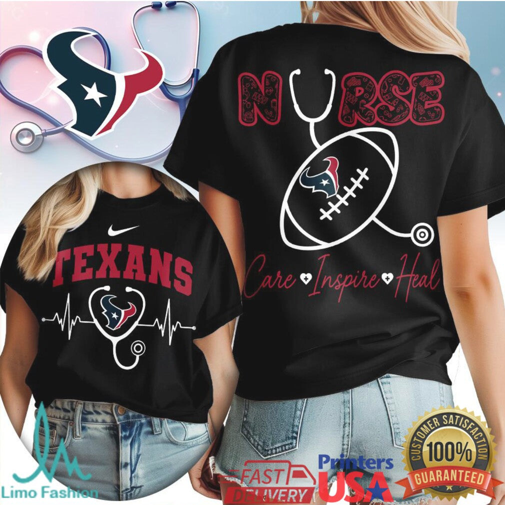 Houston Texans Nurse T Shirt Care Inspire Heal Stethoscope Football Graphic - Limotees LLC