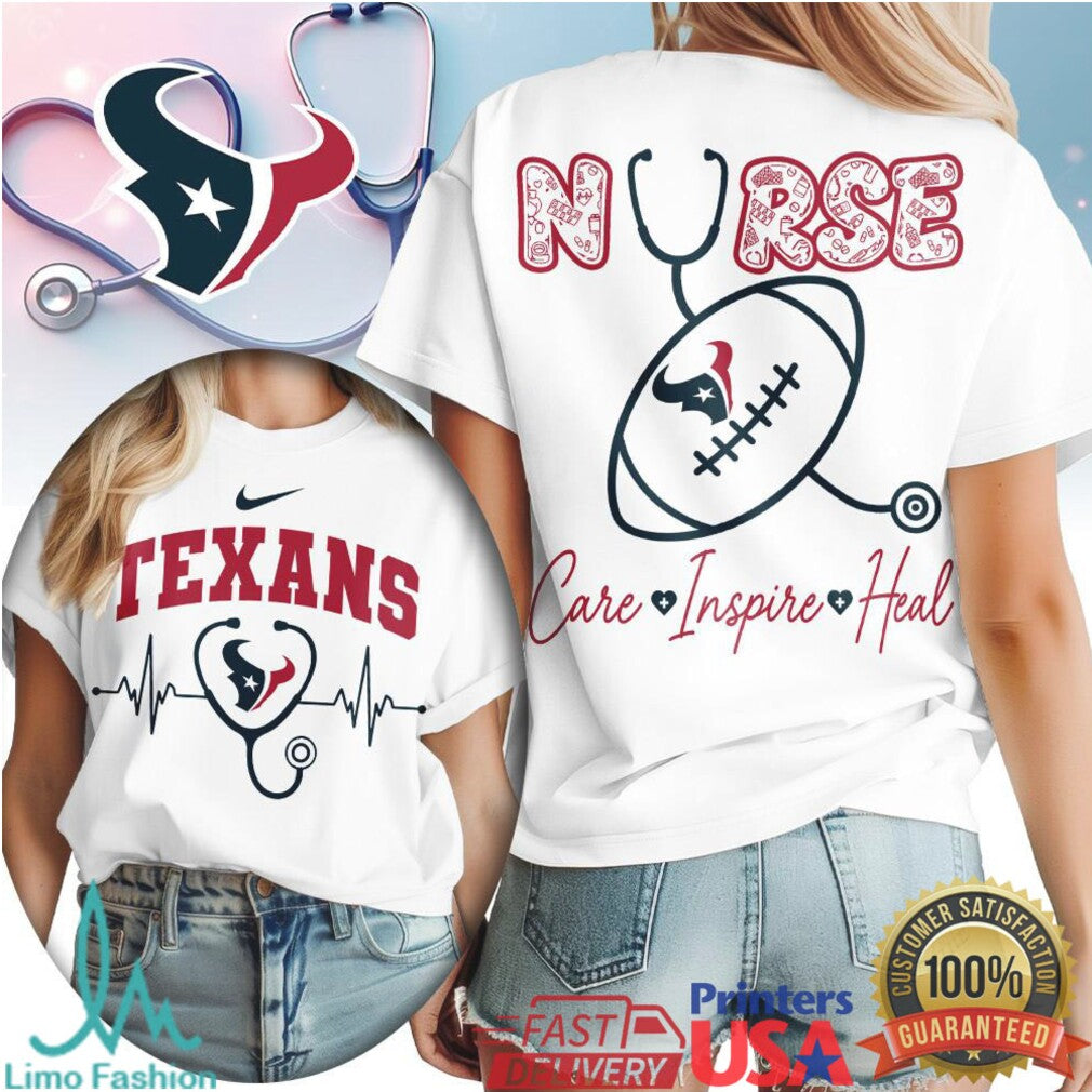 Houston Texans Nurse T Shirt Care Inspire Heal Stethoscope Football Graphic - Limotees LLC