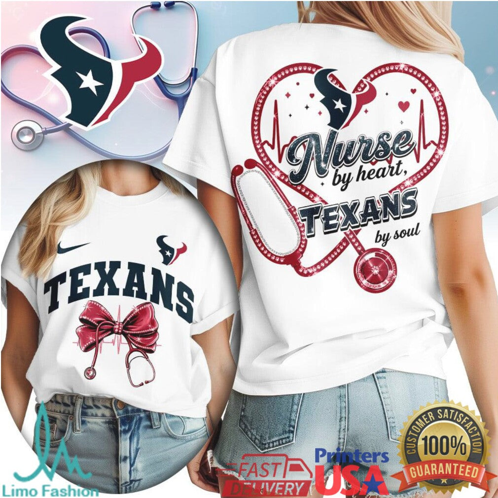 Houston Texans Nurse by Heart T Shirt Personalized Nursing Student Game Day T Shirt - Limotees LLC