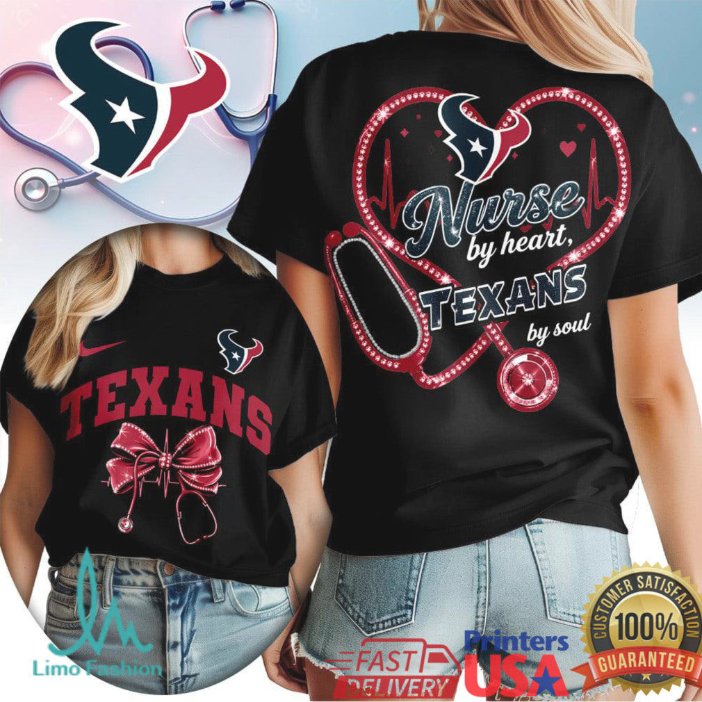 Houston Texans Nurse by Heart T Shirt Personalized Nursing Student Game Day T Shirt - Limotees LLC