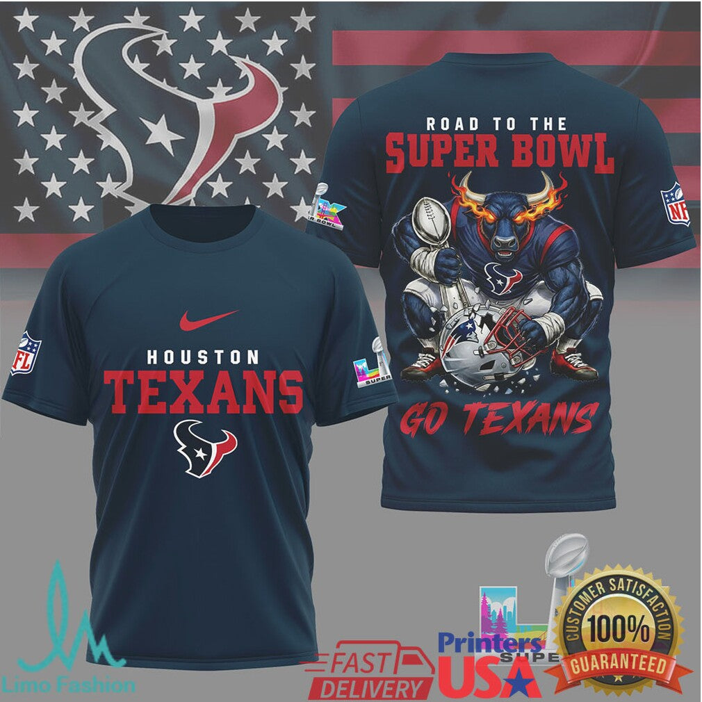 Houston Texans Official Bad Bunny NFL Road To Super Bowl 3D Shirt