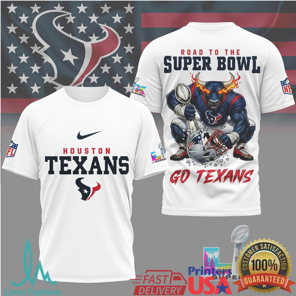 Houston Texans Official Bad Bunny NFL Road To Super Bowl 3D Shirt