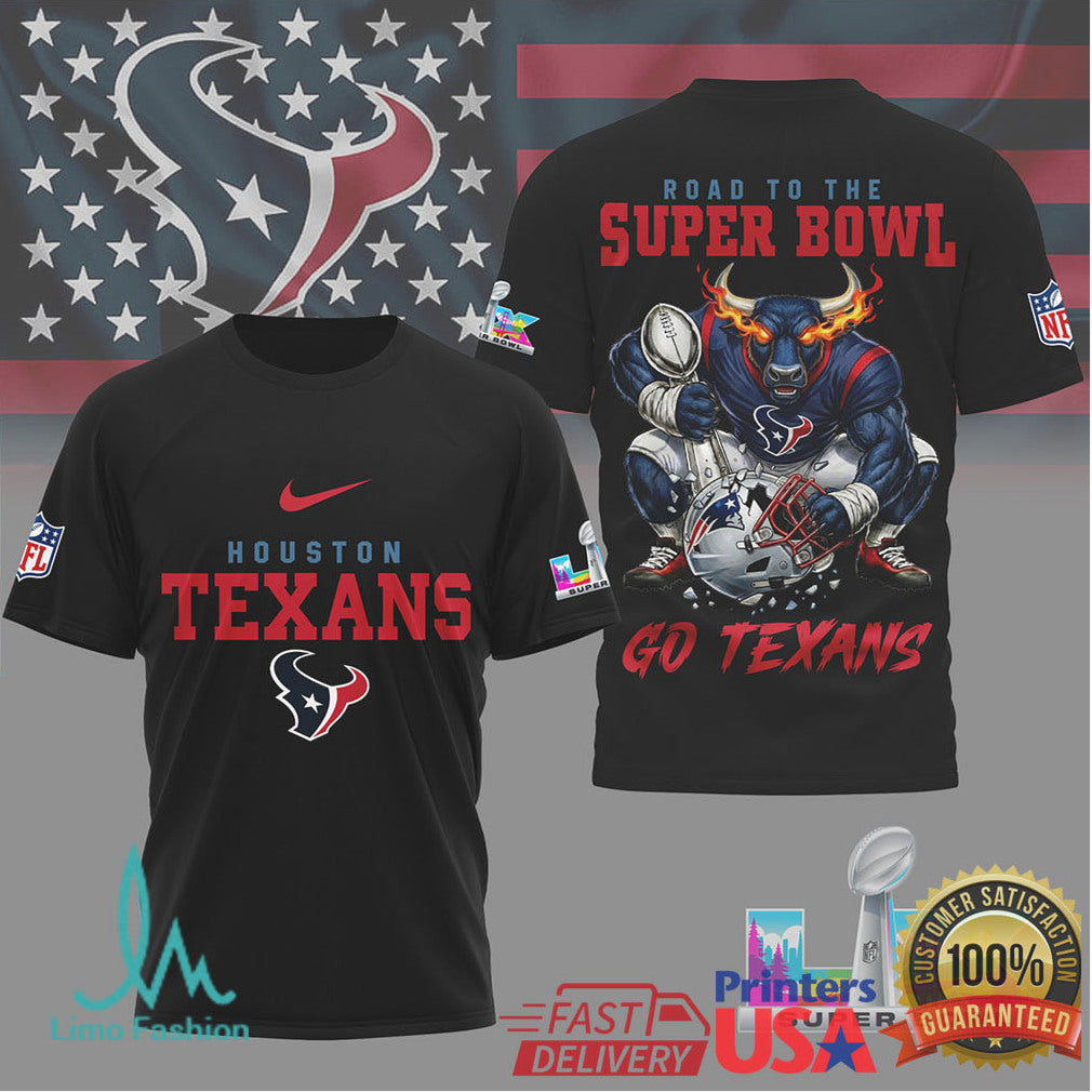 Houston Texans Official Bad Bunny NFL Road To Super Bowl 3D Shirt