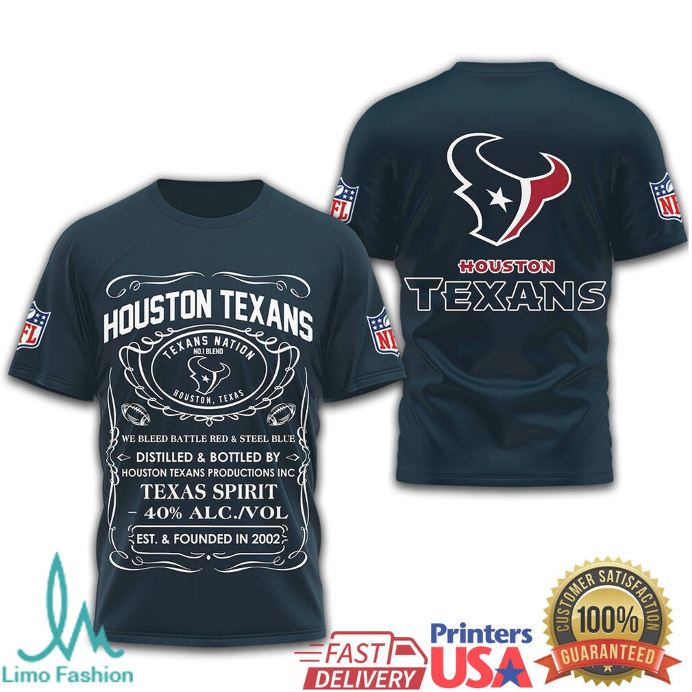 Houston Texans Official NFL Whiskey 3D Shirt - Limotees LLC