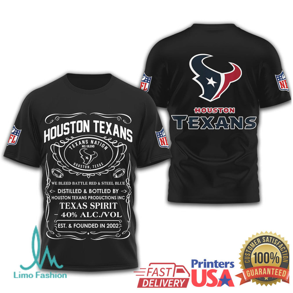 Houston Texans Official NFL Whiskey 3D Shirt - Limotees LLC