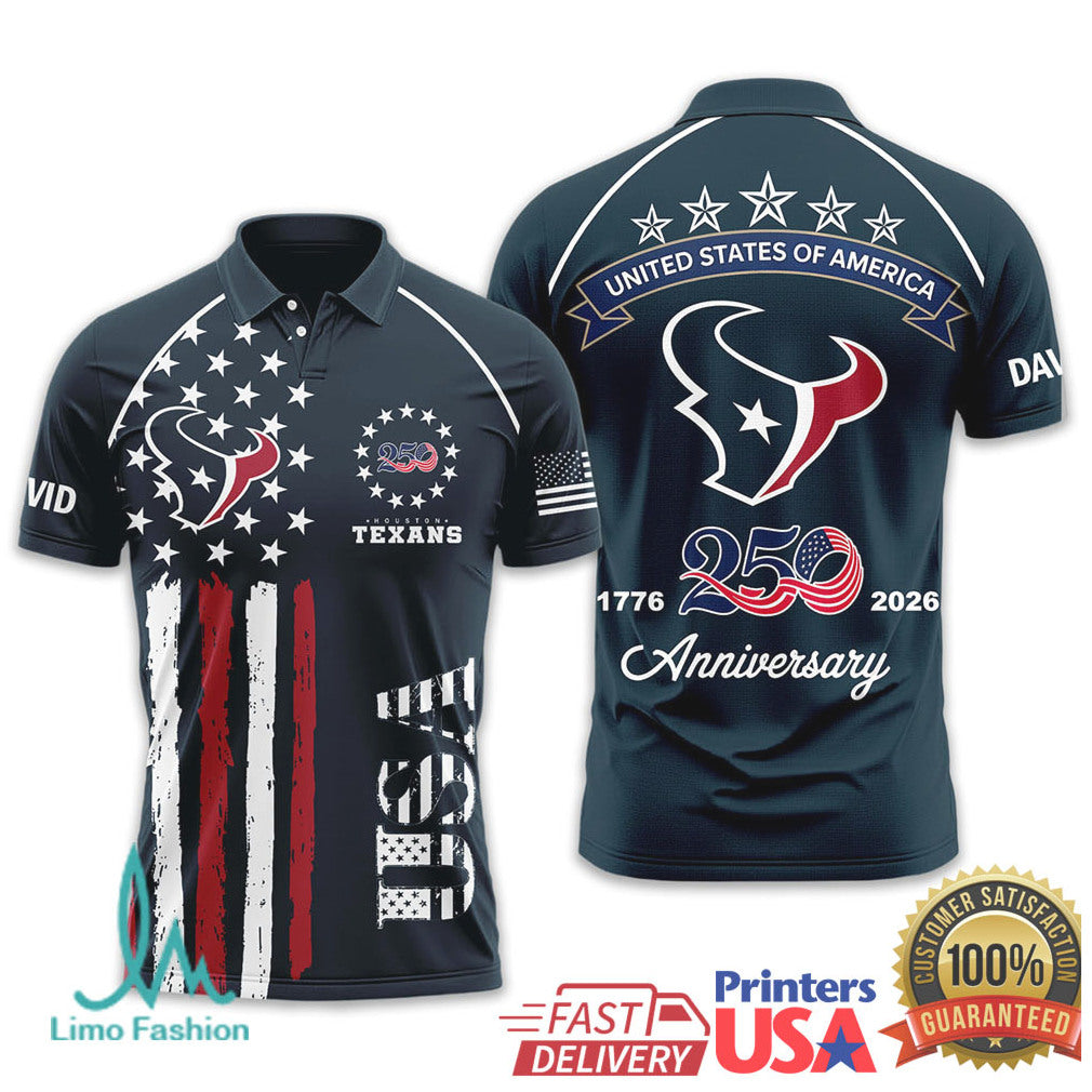 Houston Texans Personalized 250 Years USA Anniversary 1776 2026 - Limotees LLC