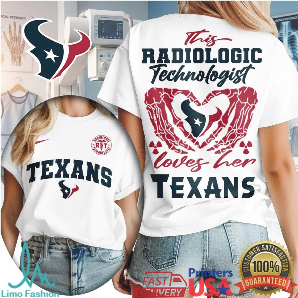 Houston Texans Radiologic Technologist T Shirt Rad Tech Skeleton Heart Texans Fan Gear - Limotees LLC