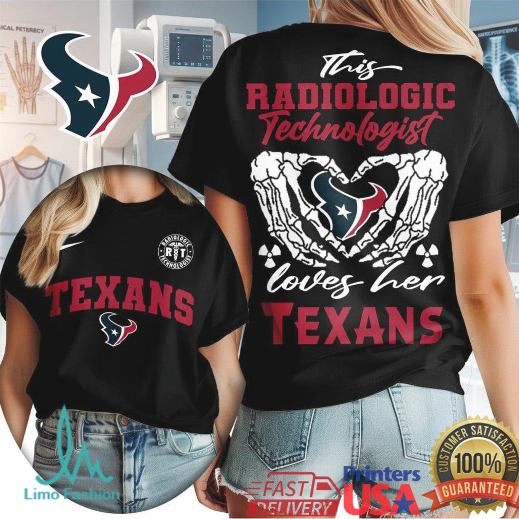 Houston Texans Radiologic Technologist T Shirt Rad Tech Skeleton Heart Texans Fan Gear - Limotees LLC