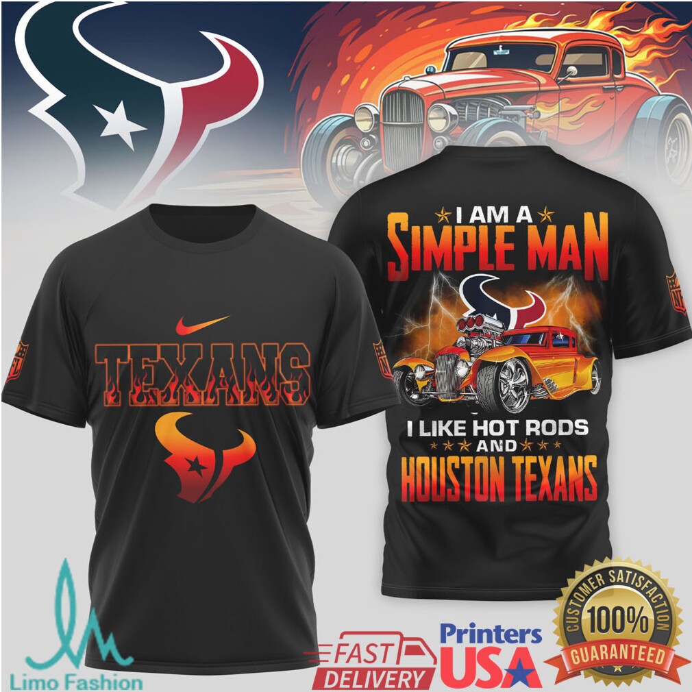 Houston Texans Simple Man Hot Rod Racing Black T Shirt - Limotees LLC