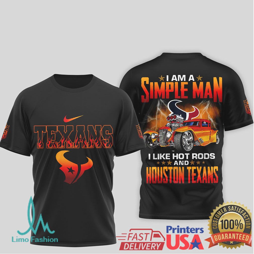Houston Texans Simple Man Hot Rod Racing Black T Shirt - Limotees LLC