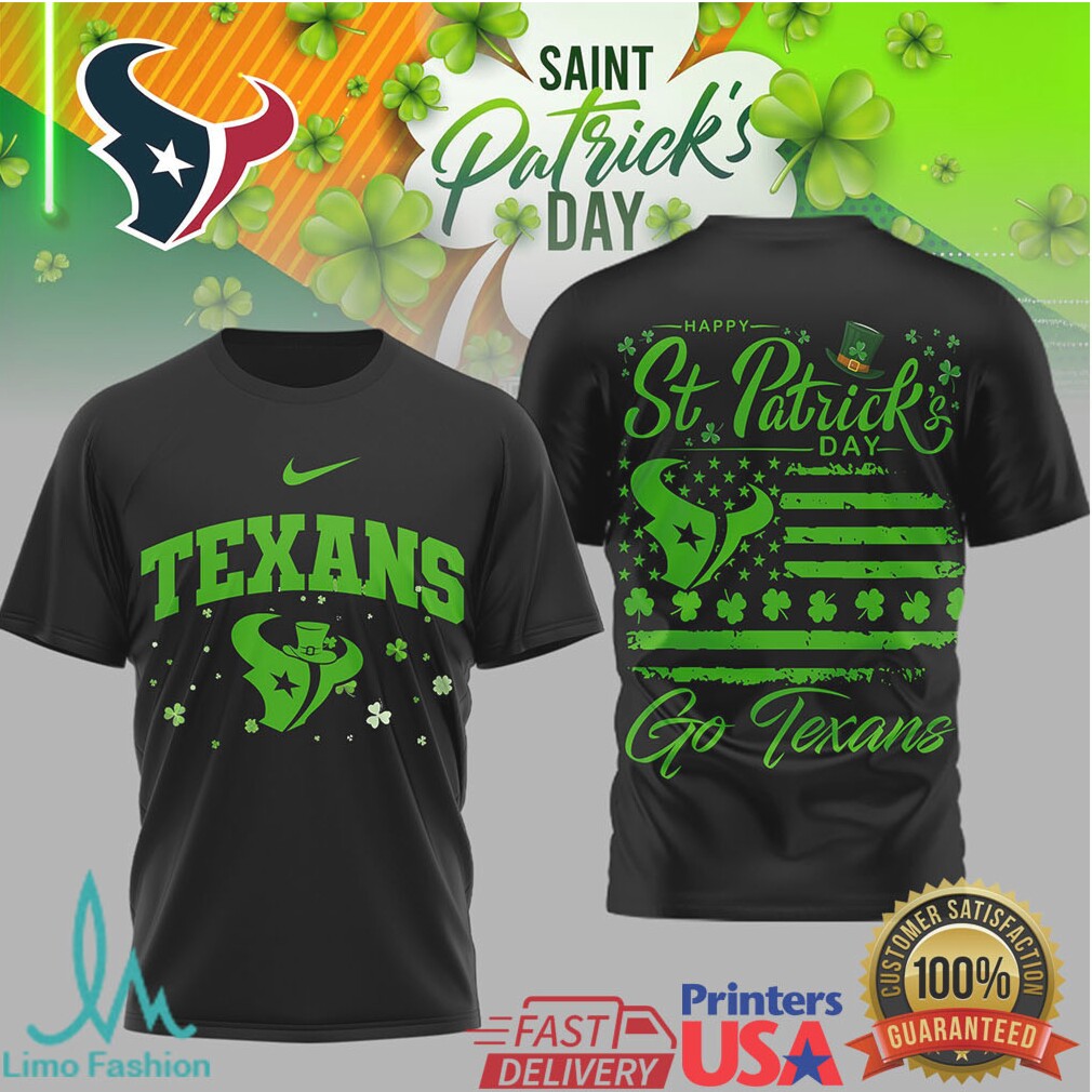 Houston Texans St. Patrick'S Day Bull Clover Patriotic Flag Tshirt - Limotees LLC