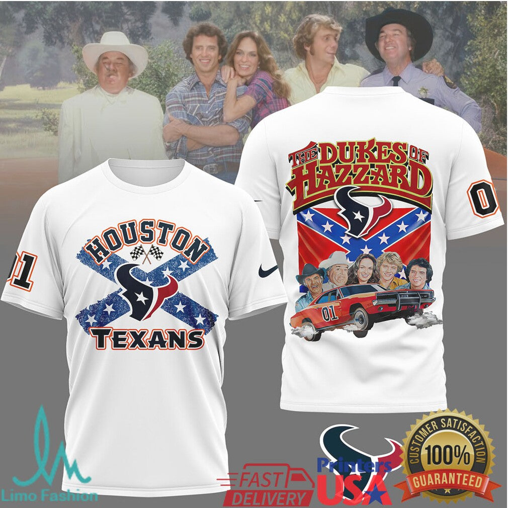 Houston Texans The Dukes of Hazzard General Lee 01 Retro Graphic T Shirt - Limotees LLC