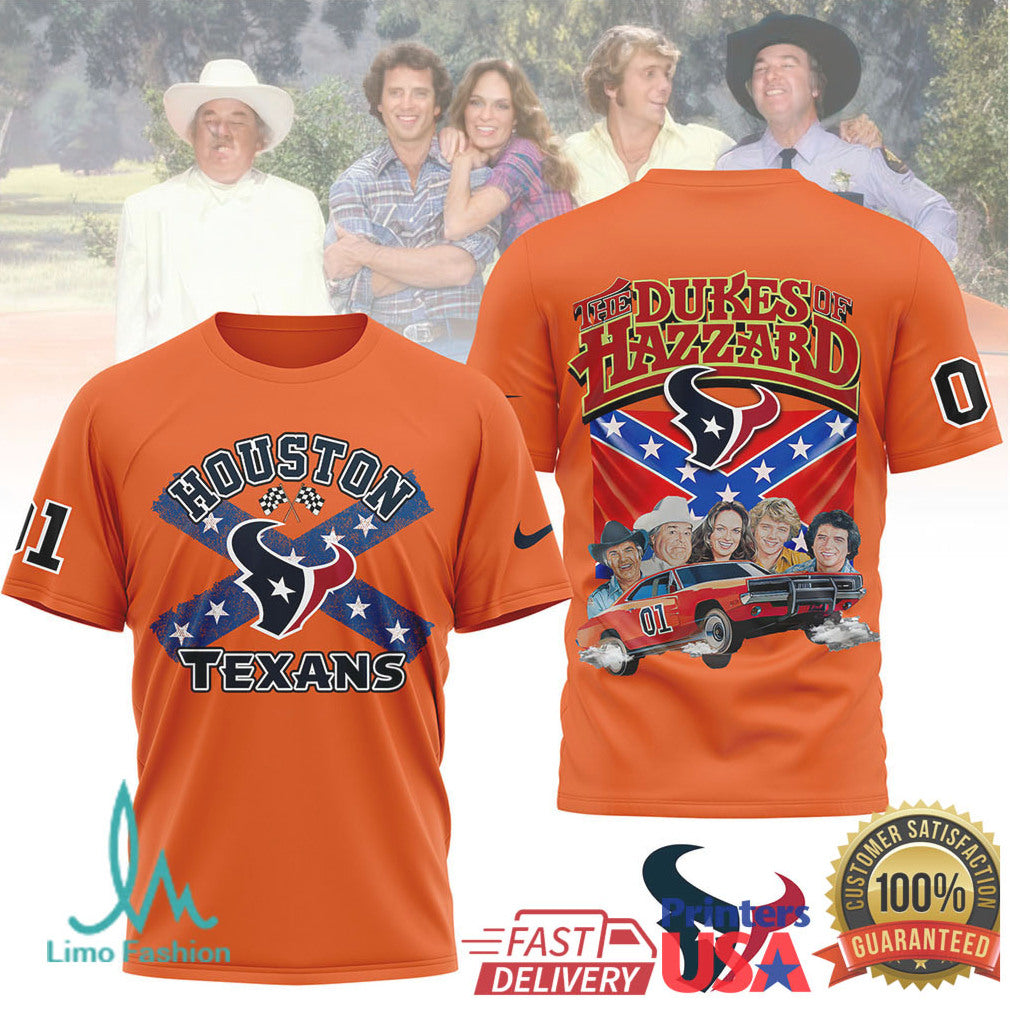 Houston Texans The Dukes of Hazzard General Lee 01 Retro Graphic T Shirt - Limotees LLC