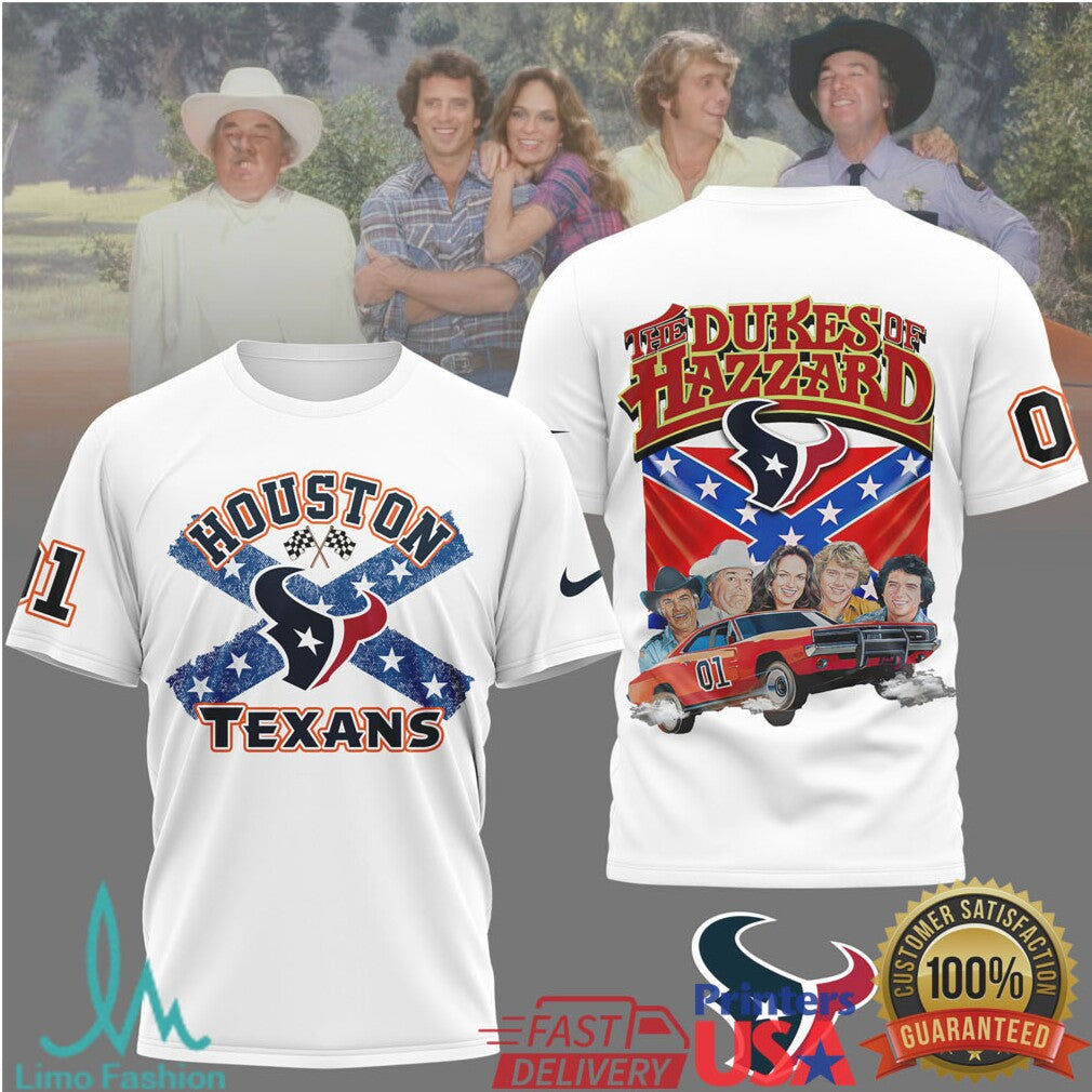 Houston Texans The Dukes of Hazzard General Lee 01 Retro Graphic T Shirt - Limotees LLC