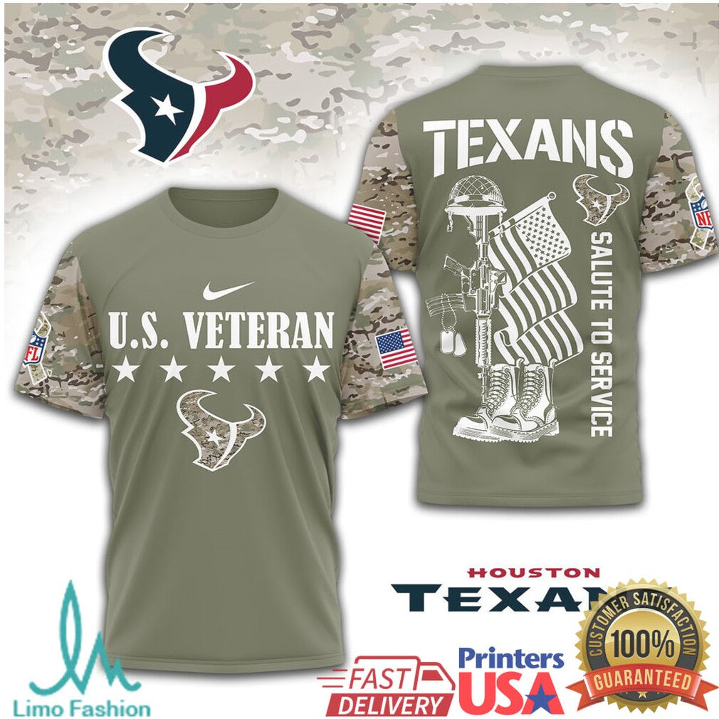 Houston Texans U.S. Veteran Salute To Service Military Camo Performance T Shirt - Limotees LLC