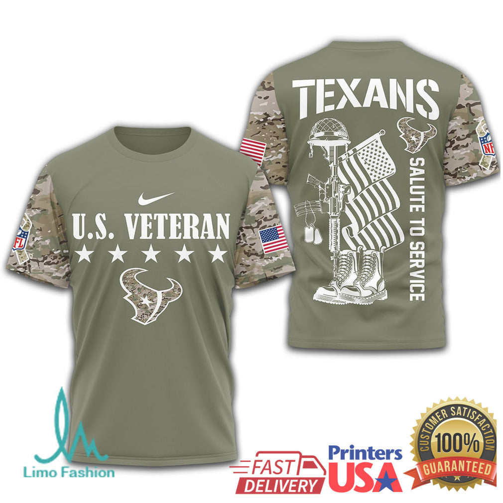 Houston Texans U.S. Veteran Salute To Service Military Camo Performance T Shirt - Limotees LLC