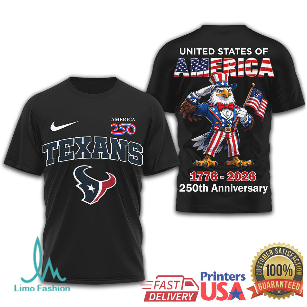 Houston Texans United States 250th Anniversary Eagle Patriot 1776 2026 T Shirt 3 Colors - Limotees LLC