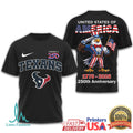 Houston Texans United States 250th Anniversary Eagle Patriot 1776 2026 T Shirt 3 Colors - Limotees LLC