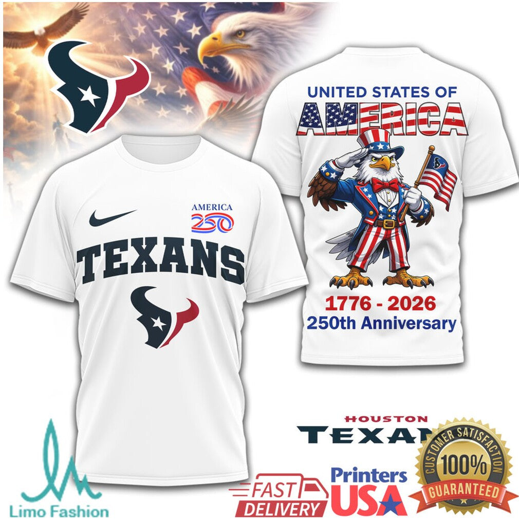 Houston Texans United States 250th Anniversary Eagle Patriot 1776 2026 T Shirt 3 Colors - Limotees LLC