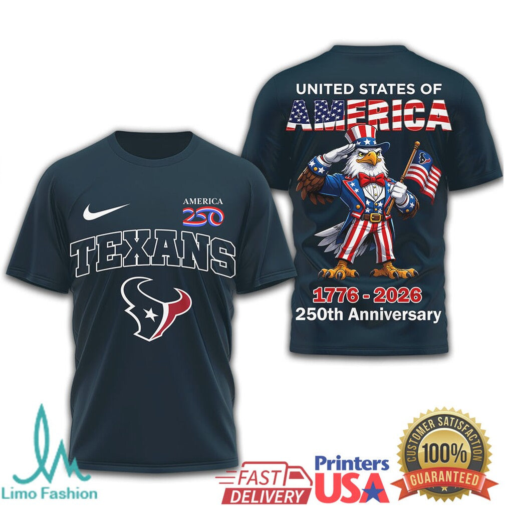 Houston Texans United States 250th Anniversary Eagle Patriot 1776 2026 T Shirt 3 Colors - Limotees LLC