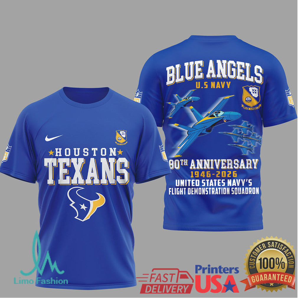 Houston Texans x Blue Angels 80th Anniversary U.S. Navy T Shirt - Limotees LLC