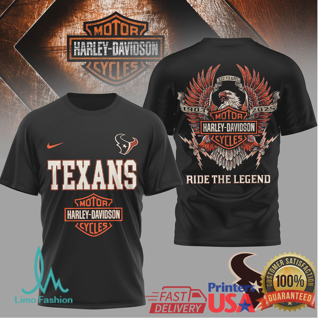 Houston Texans x Harley Davidson Motor Cycles Eagle Graphic T Shirt - Limotees LLC
