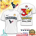 Houston Texans x Pokémon Pikachu 30th Anniversary T Shirt Since 1996 - Limotees LLC