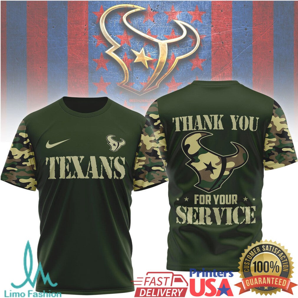 Houston TexansOfficial NFL Camouflage Thank You For Service 3D Shirt - Limotees LLC
