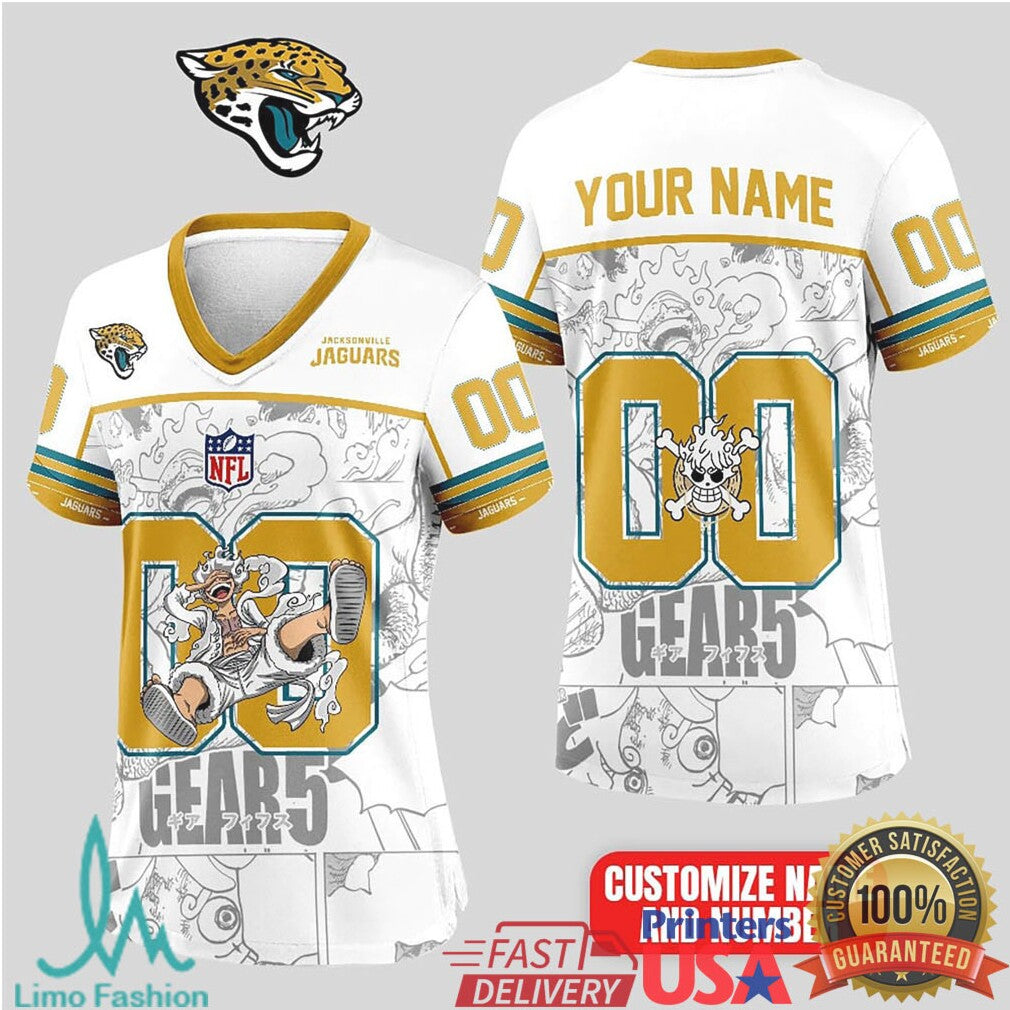 Jacksonville Jaguars Official NFL Luffy Gear 5 Special Edition Baseball Jersey Custom Name - Limotees LLC