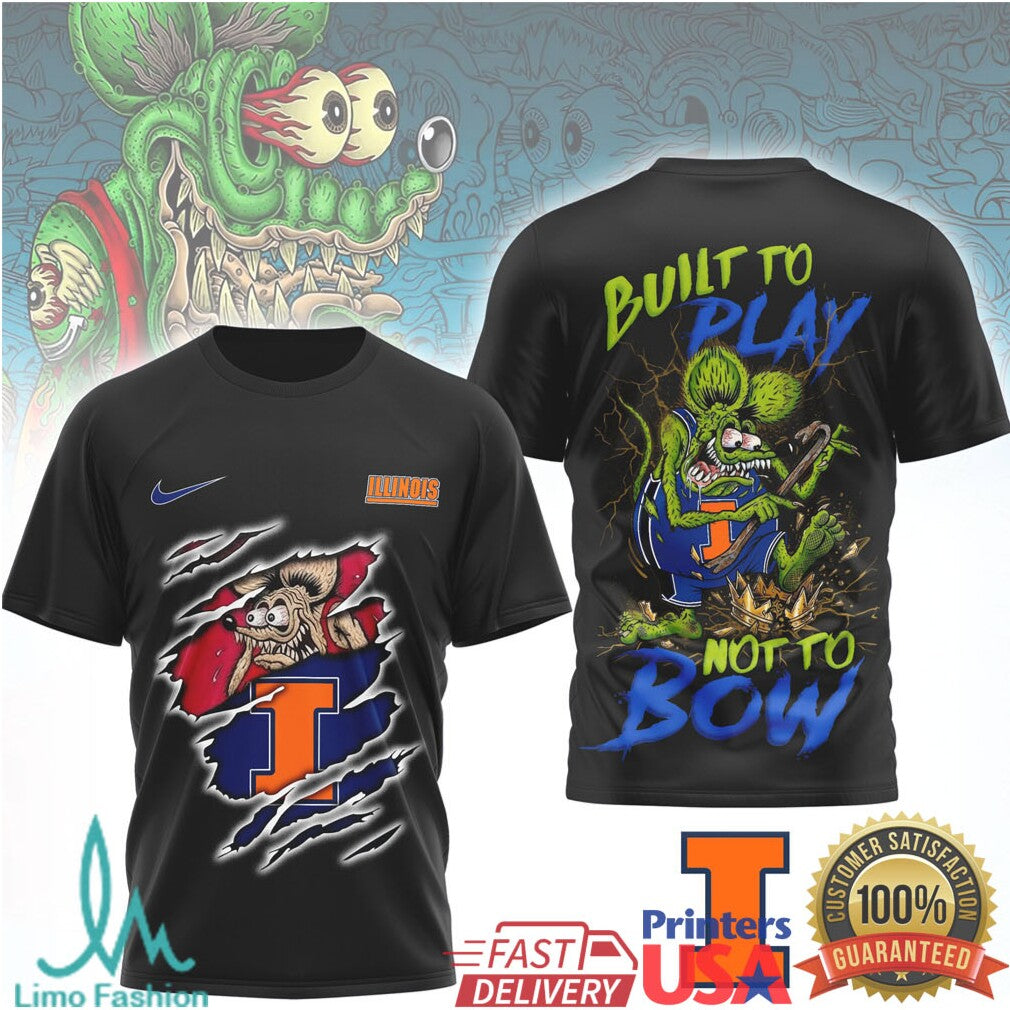 Illinois Fighting Illini “Built To Play” Rat Mascot T Shirt Black - Limotees LLC
