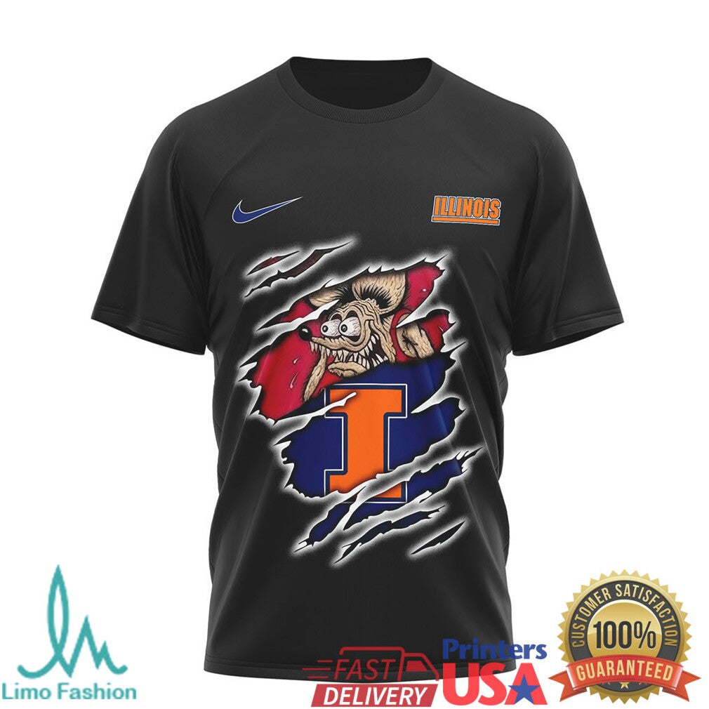 Illinois Fighting Illini “Built To Play” Rat Mascot T Shirt Black - Limotees LLC