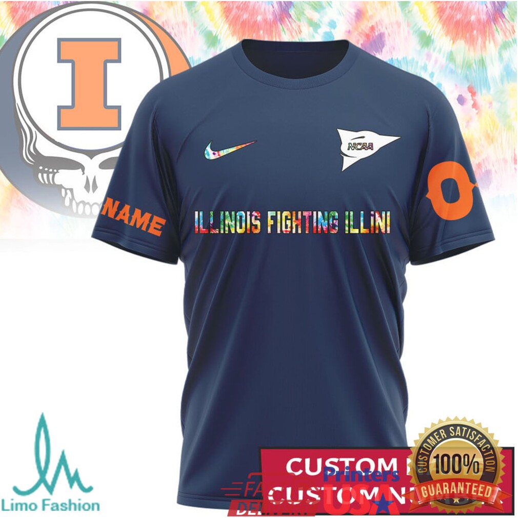 Illinois Fighting Illini Deadhead Fan Custom Name and Number T Shirt - Limotees LLC