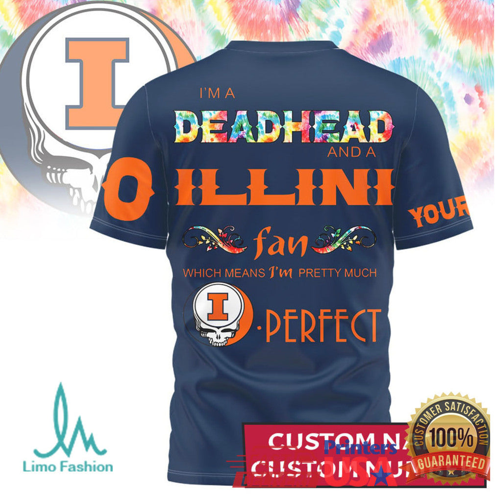 Illinois Fighting Illini Deadhead Fan Custom Name and Number T Shirt - Limotees LLC