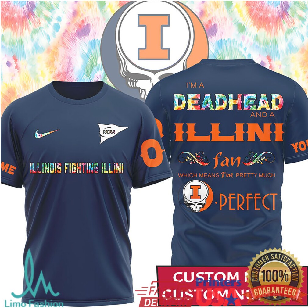Illinois Fighting Illini Deadhead Fan Custom Name and Number T Shirt - Limotees LLC