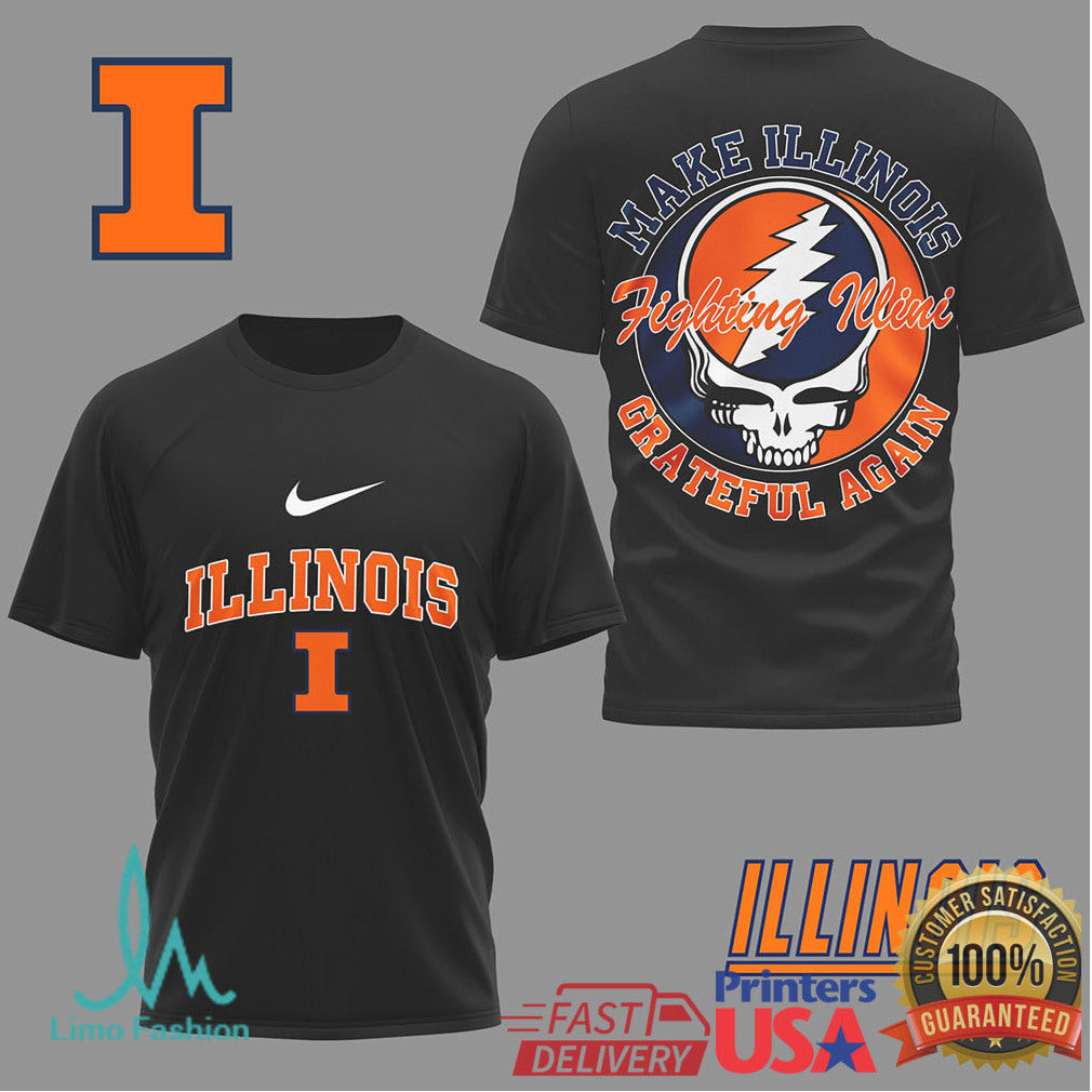 Illinois Fighting Illini “Make Illinois Grateful Again” Skull Logo T Shirt - Limotees LLC