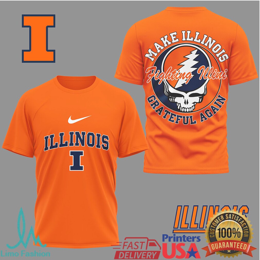 Illinois Fighting Illini “Make Illinois Grateful Again” Skull Logo T Shirt - Limotees LLC