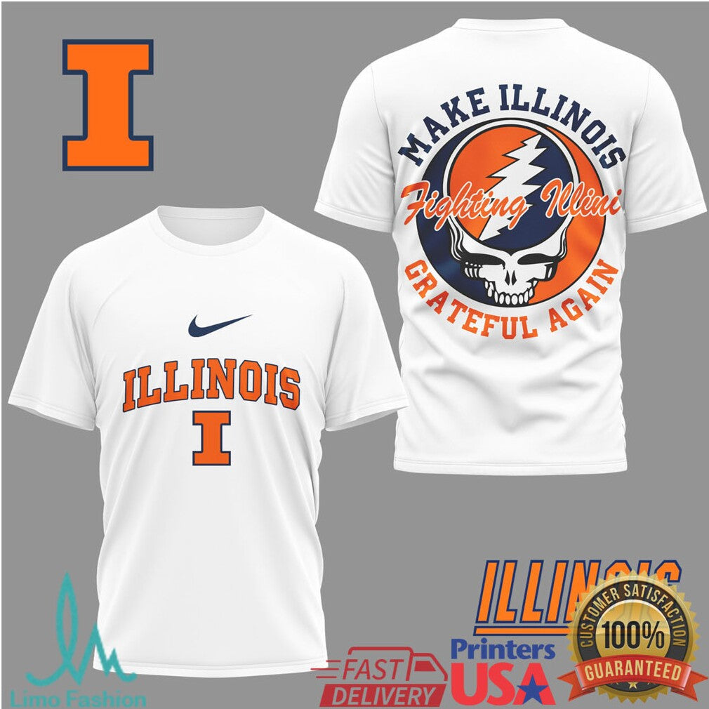 Illinois Fighting Illini “Make Illinois Grateful Again” Skull Logo T Shirt - Limotees LLC