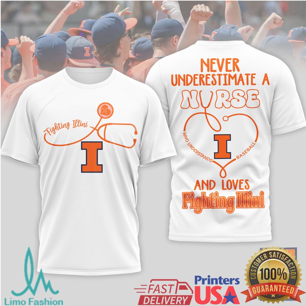 Illinois Fighting Illini Nurse T Shirt Never Underestimate A Nurse Who Loves Baseball - Limotees LLC