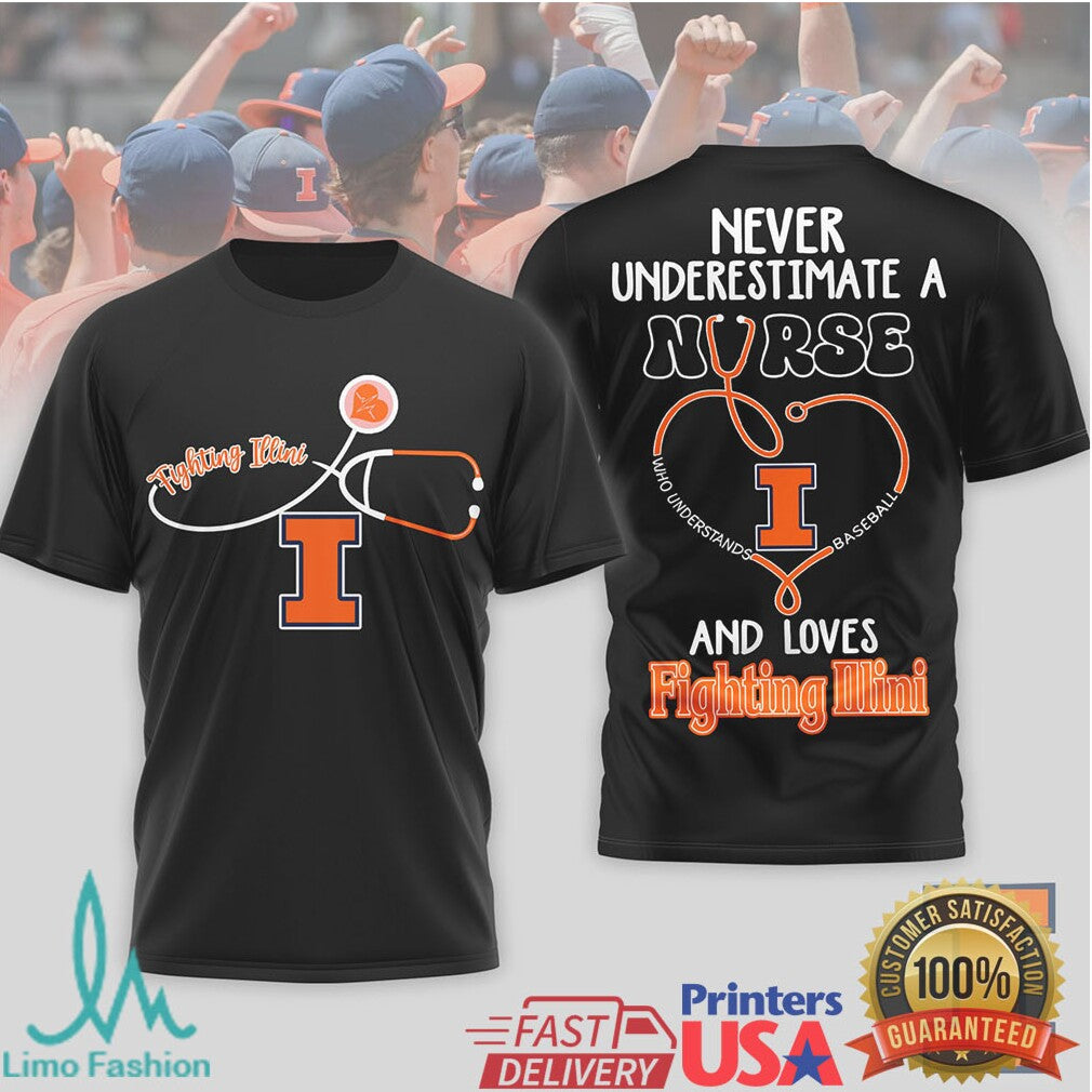 Illinois Fighting Illini Nurse T Shirt Never Underestimate A Nurse Who Loves Baseball - Limotees LLC