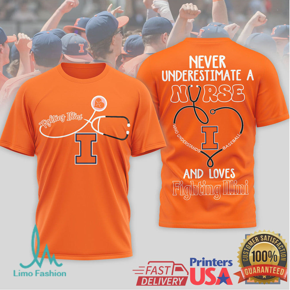 Illinois Fighting Illini Nurse T Shirt Never Underestimate A Nurse Who Loves Baseball - Limotees LLC
