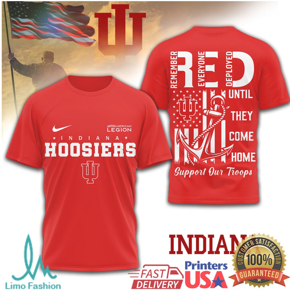 Indiana Hoosiers RED Remember Everyone Deployed Military Support T Shirt - Limotees LLC