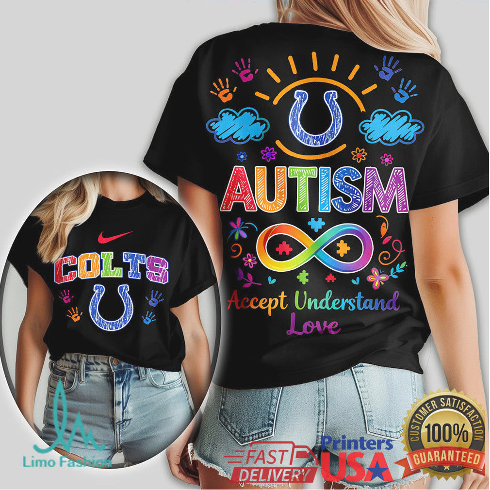 Indianapolis Colts Autism Awareness T Shirt Colorful Puzzle Infinity Design - Limotees LLC
