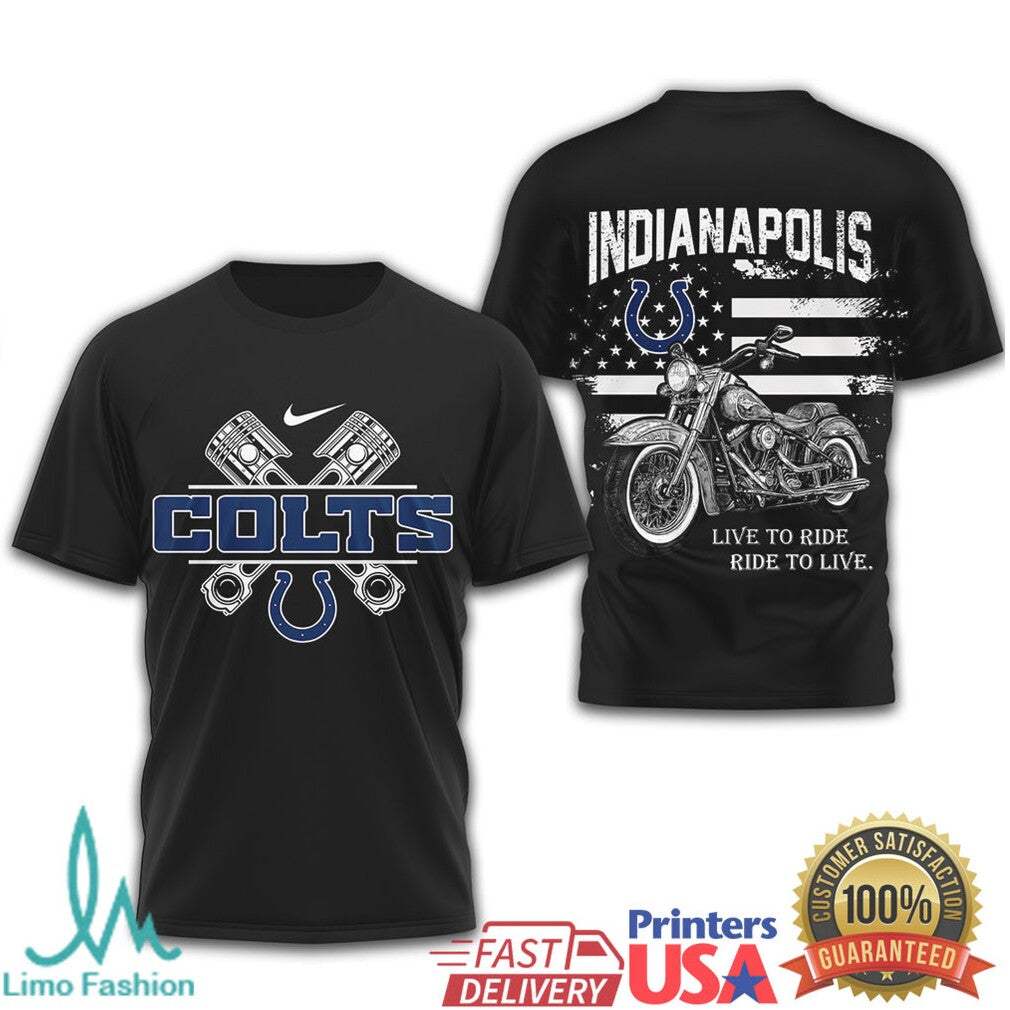 Indianapolis Colts Biker T Shirt Live to Ride Motorcycle Design - Limotees LLC